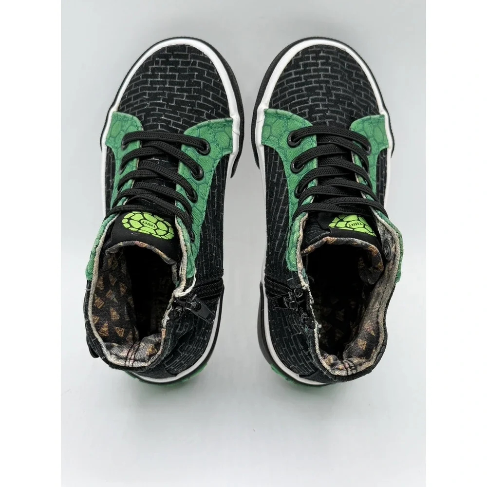 Groundup TMNT High Top Sneakers Black/Green Lace-Up Side Zip Kids Size 12
